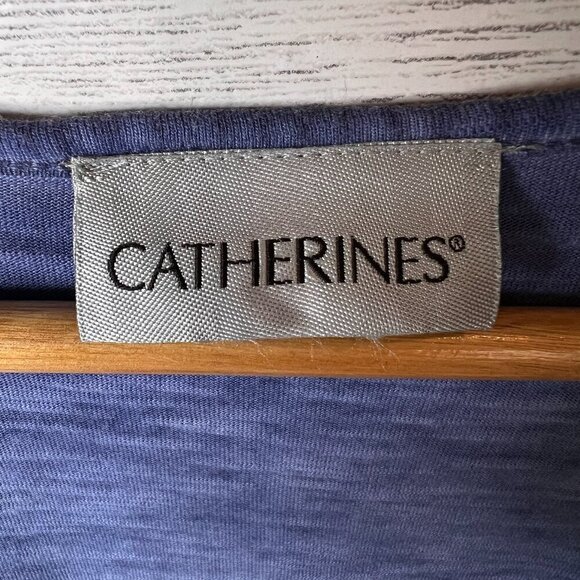 Catherines Top Womens Size 4XL Blue Eyelet Balloon Sleeve V Neck Blouse Peasant - Picture 2 of 13